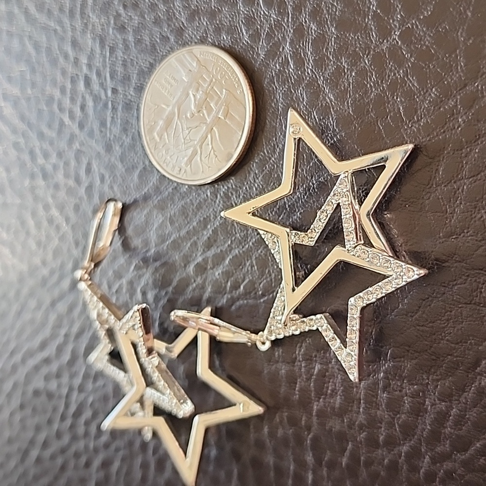 Silver Star Dangle Earrings - Picture 8 of 8